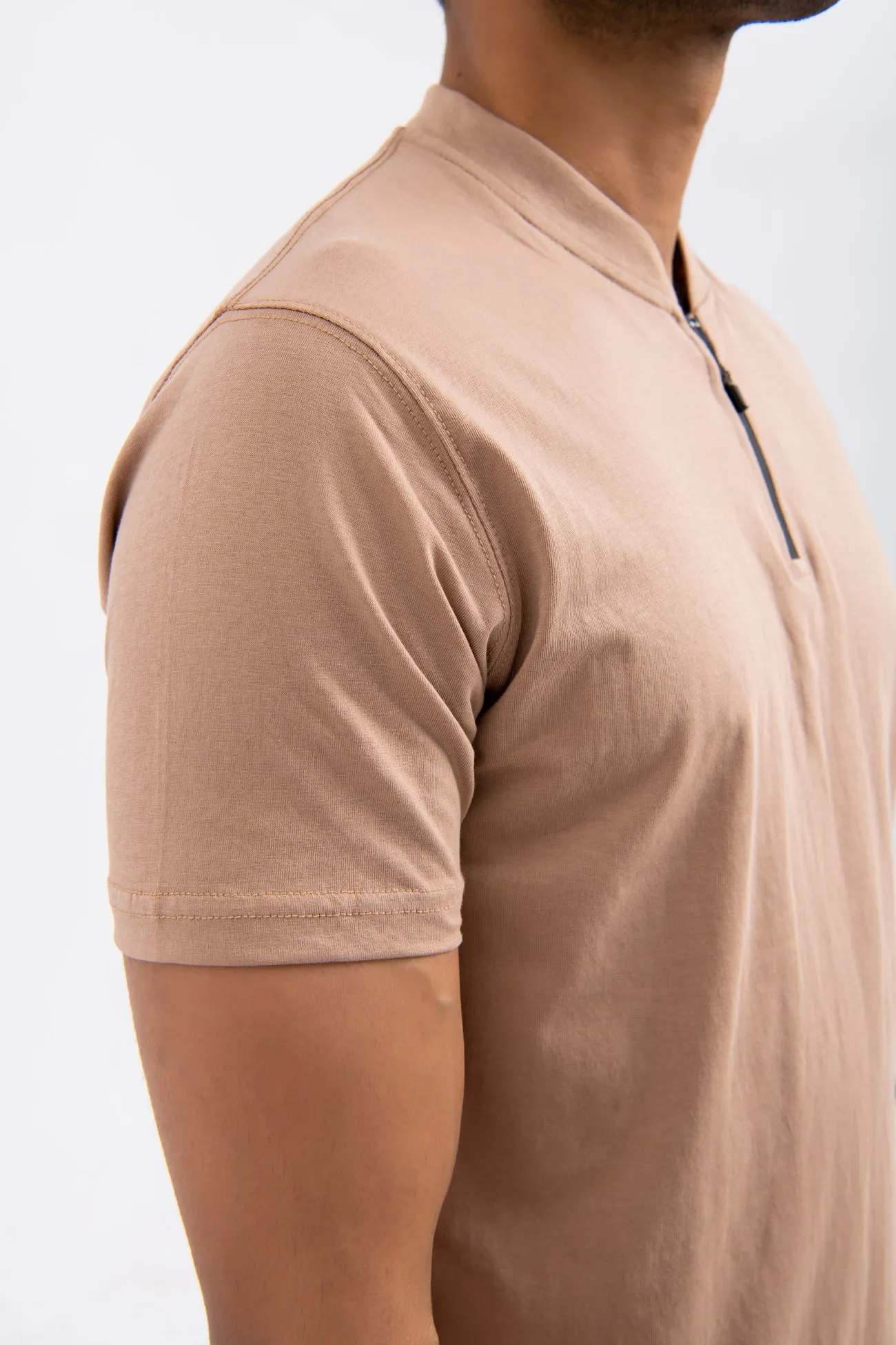 HALF ZIP COTTON T-SHIRT