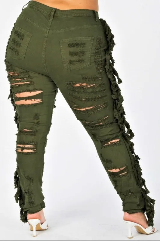 High Rise Skinny Tassel Olive Jeans