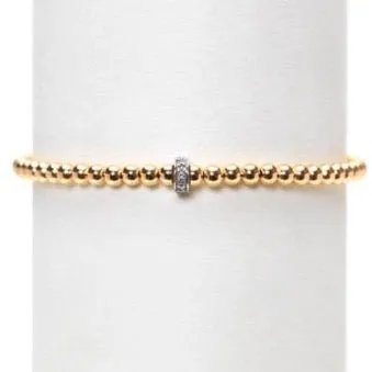 Karen Lazar - 3 mm Yellow Gold Filled Bead Flex Bracelet, Diamond Rondelle