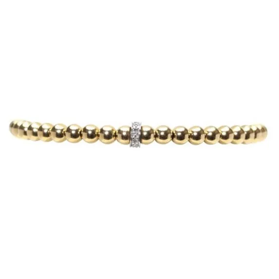 Karen Lazar - 3 mm Yellow Gold Filled Bead Flex Bracelet, Diamond Rondelle