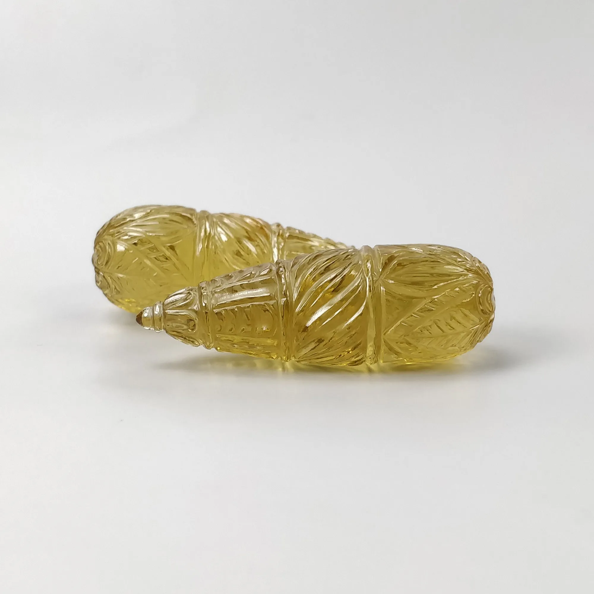 LEMON QUARTZ Gemstone Carving : 115.70cts Natural Untreated Quartz Hand Carved Teardrops Shape 43.5mm Pair