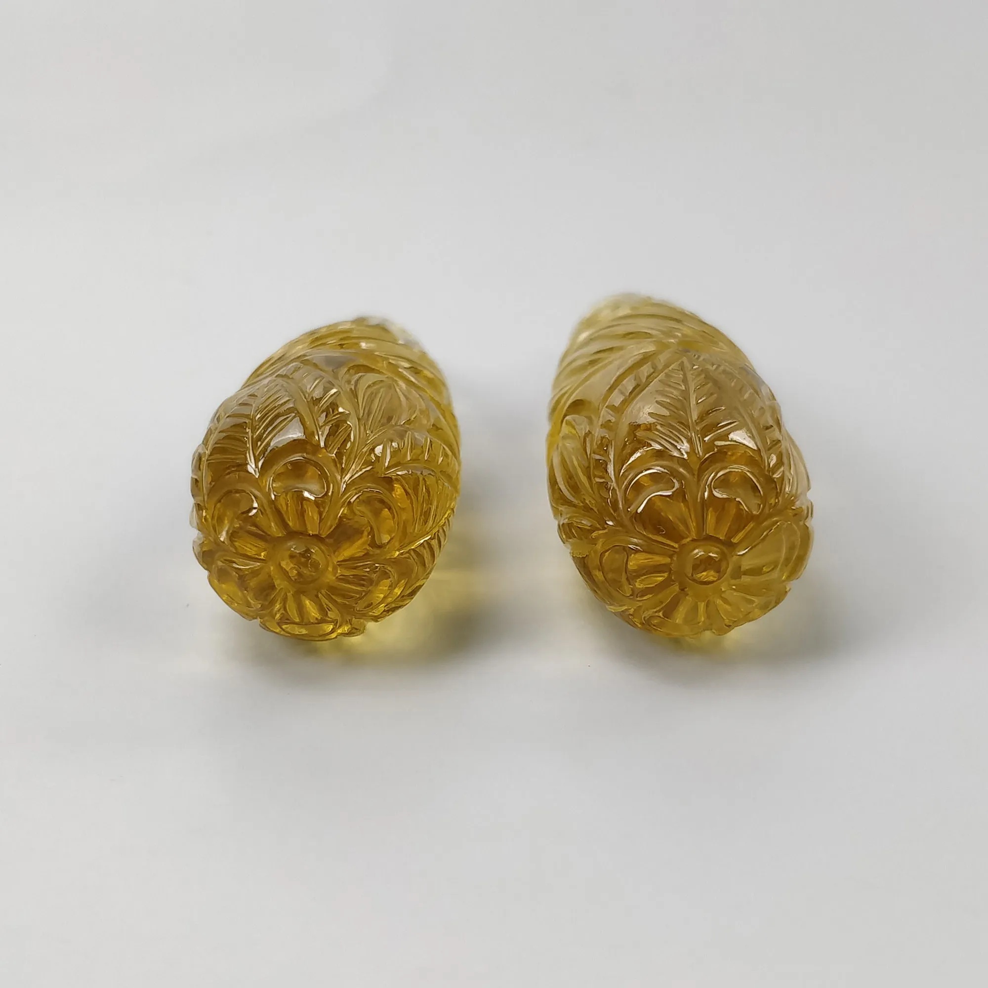 LEMON QUARTZ Gemstone Carving : 115.70cts Natural Untreated Quartz Hand Carved Teardrops Shape 43.5mm Pair