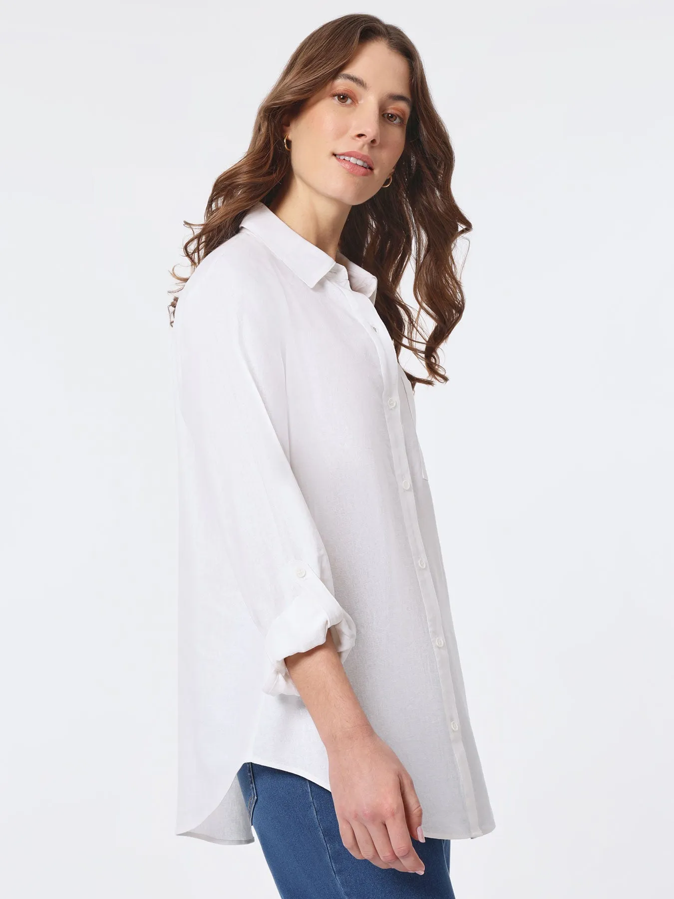 Linen Roll-Tab Sleeve Shirt