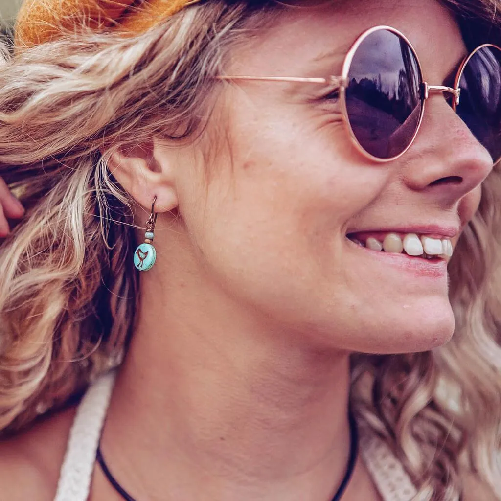 little bird blue // czech glass coin drop earrings, choice of colour