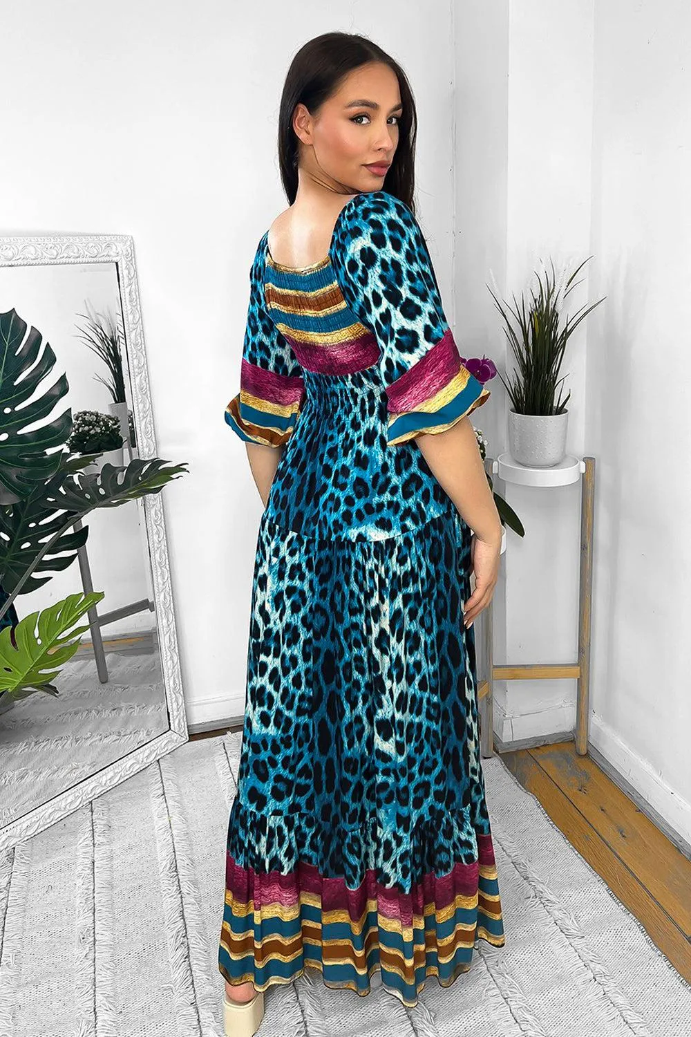 Multicolour Leopard Print Milkmaid Maxi Dress