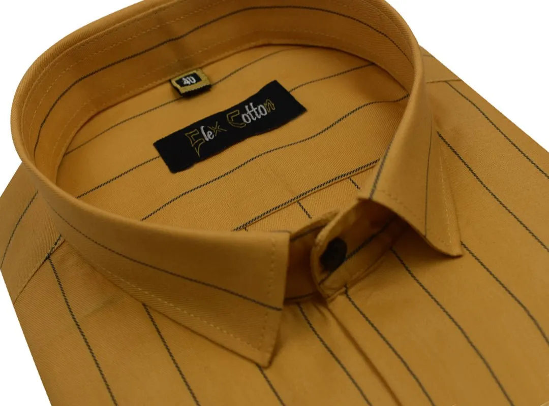 Mustard Yellow Color Lining Cotton Shirt For Men