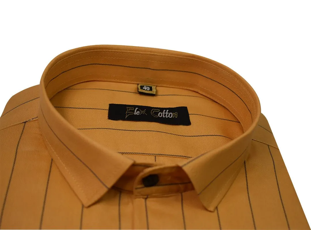 Mustard Yellow Color Lining Cotton Shirt For Men