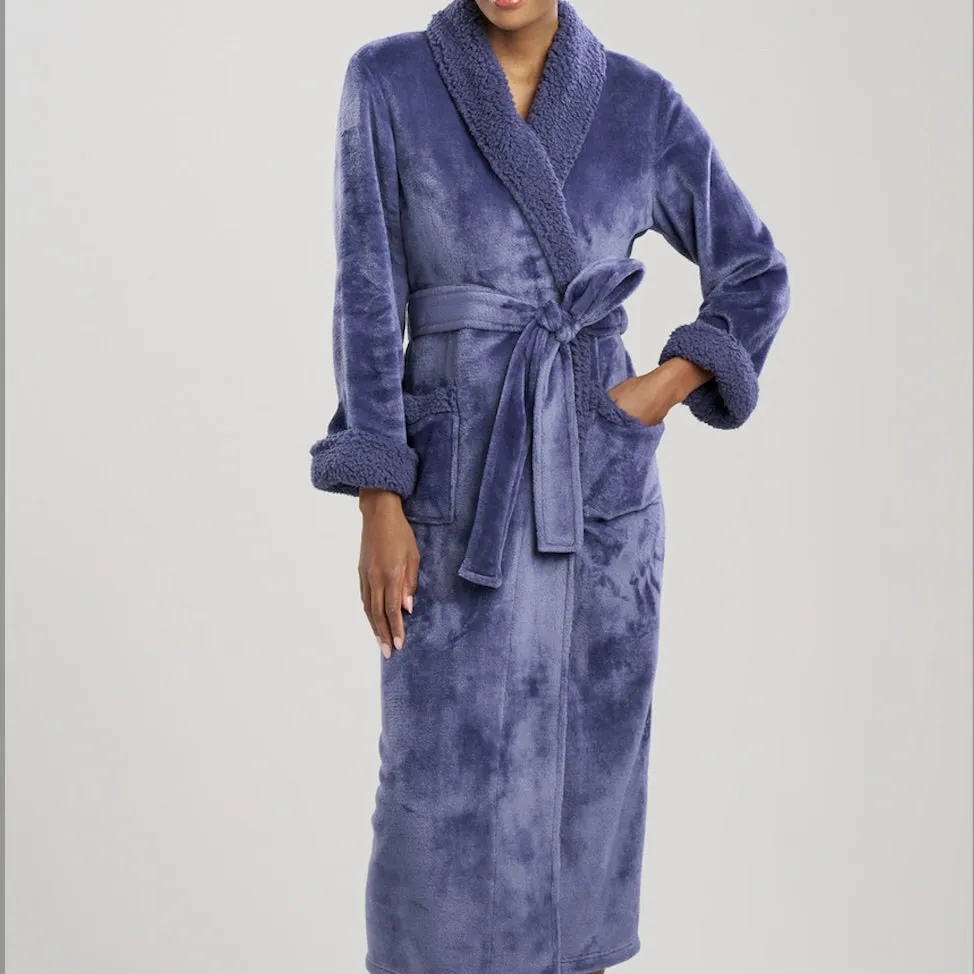 Natori Plush Sherpa French Navy 52 Robe D74068