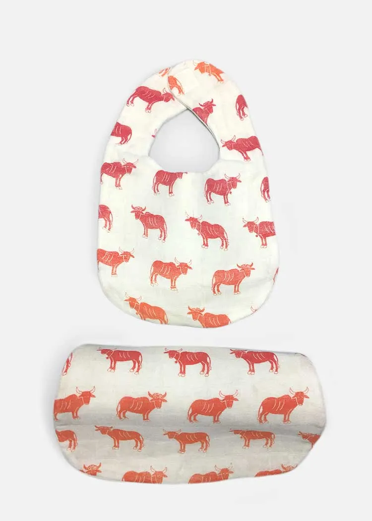 Newborn Bib Burp Cloth - Cow