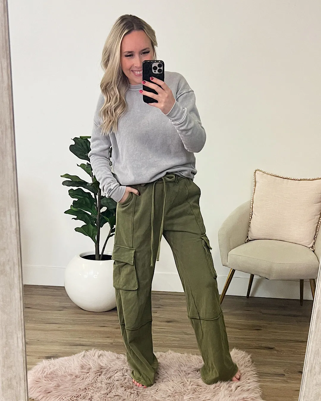 Nova Wide Leg Cargo Pants - Olive