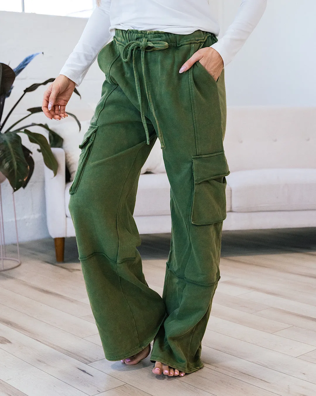 Nova Wide Leg Cargo Pants - Olive