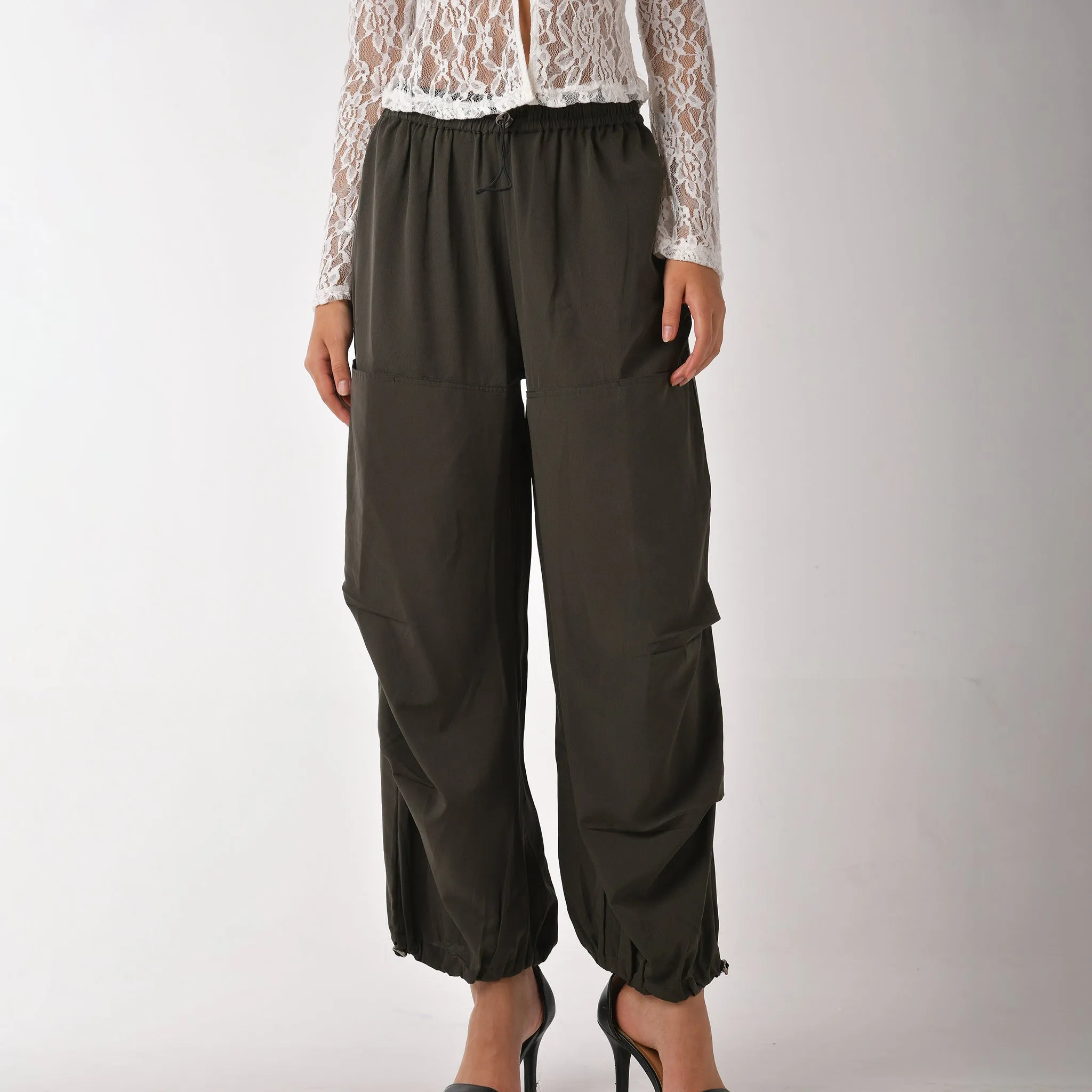 Olive Air Parachute Pants for Women