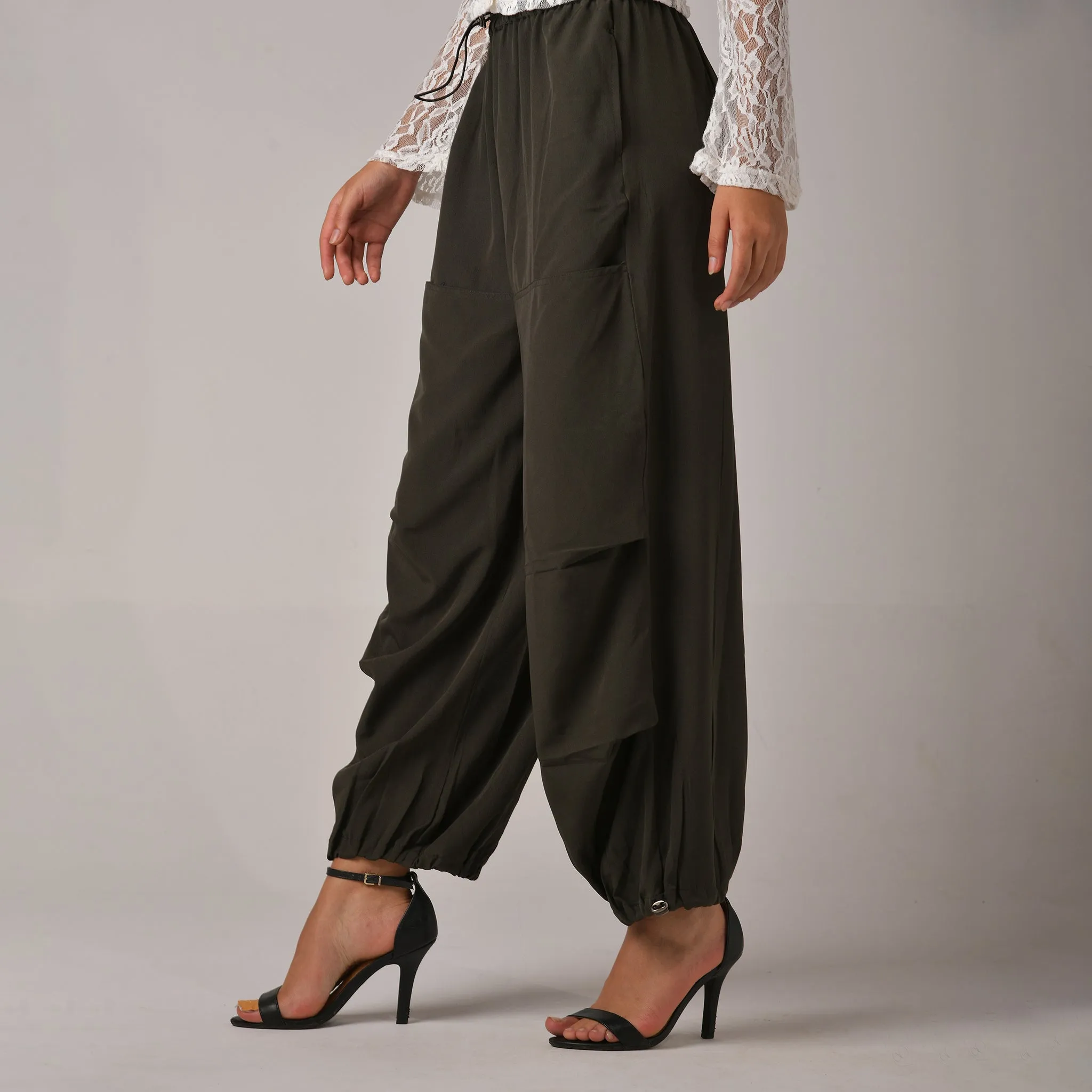 Olive Air Parachute Pants for Women