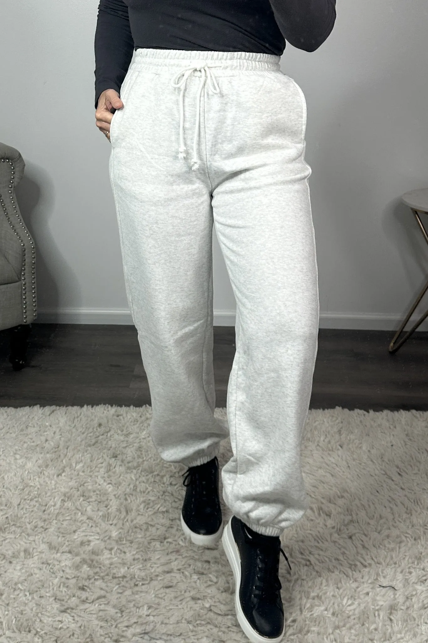 Penelope Wide Leg Jogger Pants : White Melange