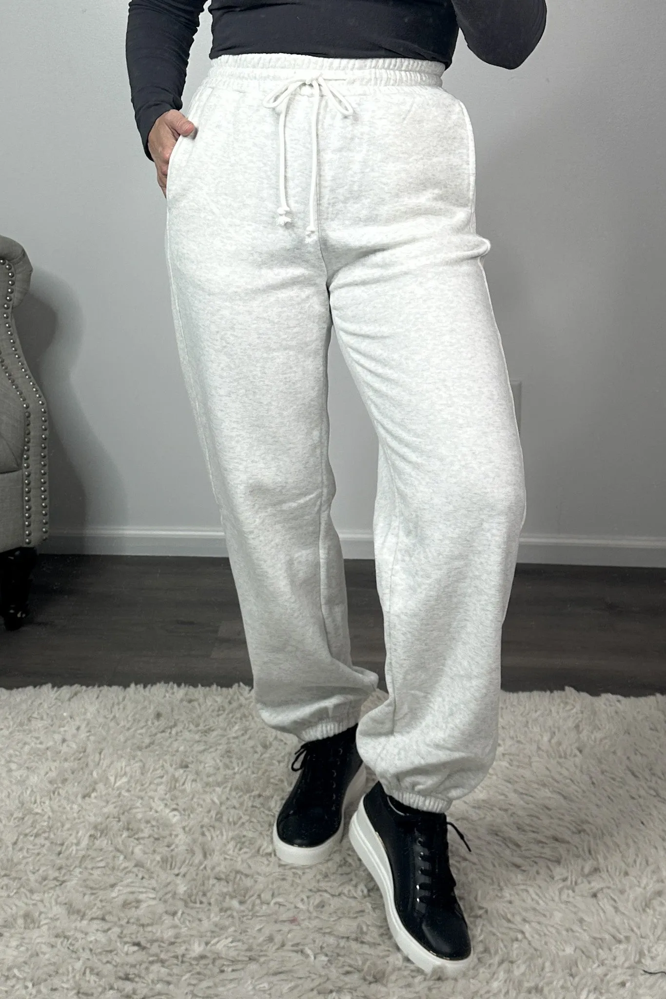 Penelope Wide Leg Jogger Pants : White Melange