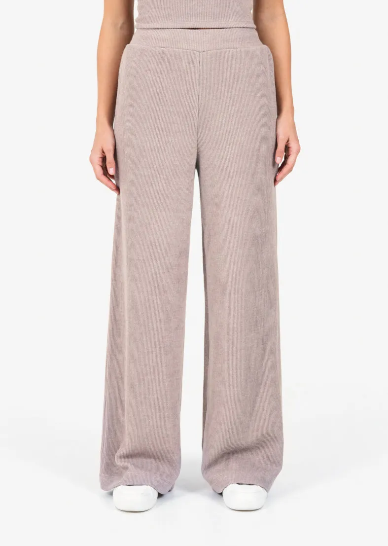 Rib Knit Lounge Palazzo Pant Taupe