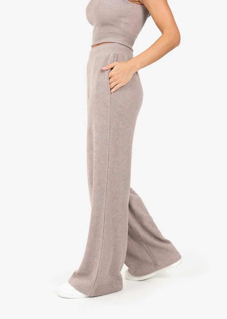 Rib Knit Lounge Palazzo Pant Taupe