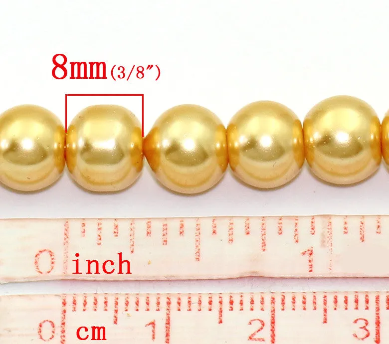 Round Glass Pearl Painted Czech Loose Beads for Jewelry Making 8mm Champagne Gold Beads 30pcs