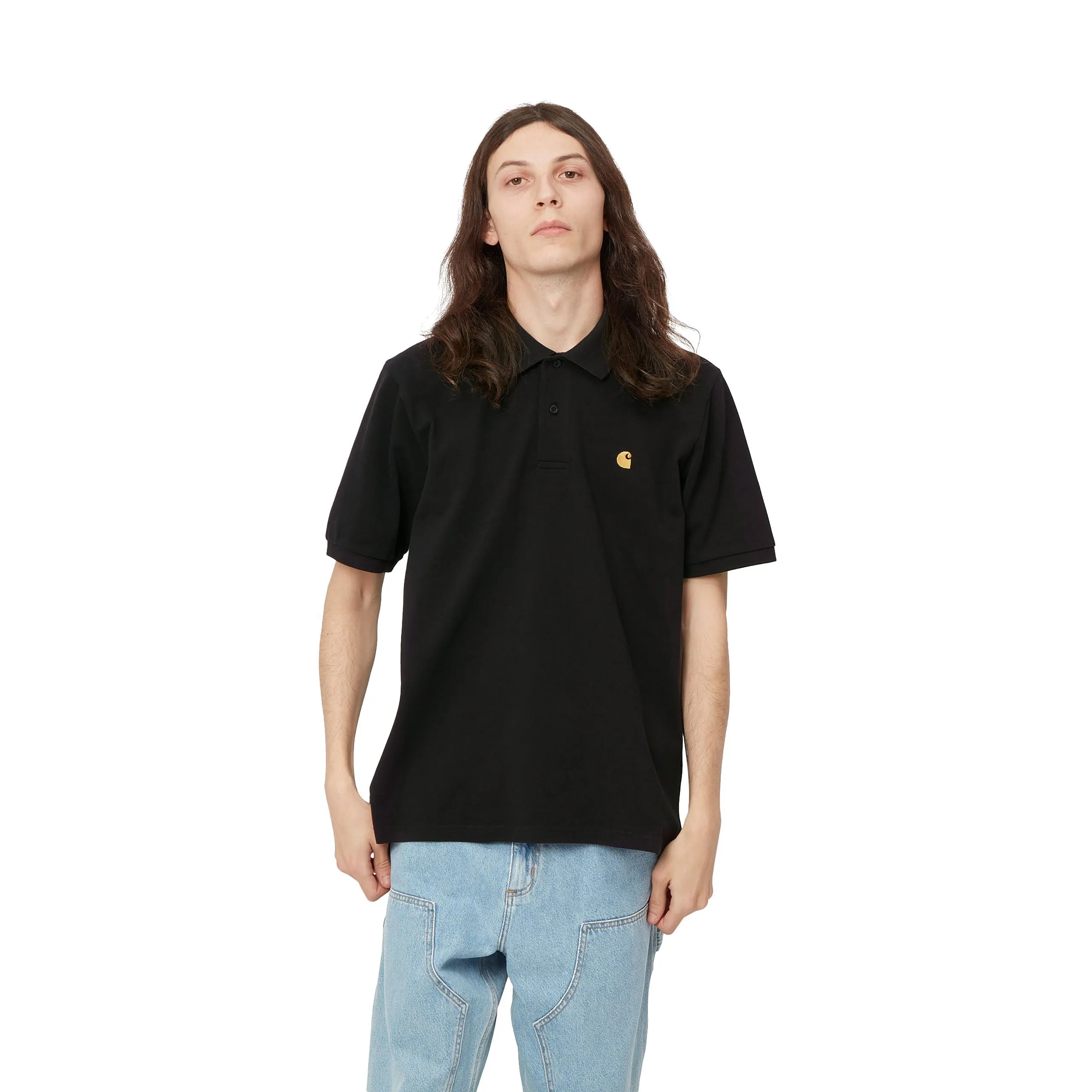 S/S CHASE PIQUE POLO BLACK / GOLD