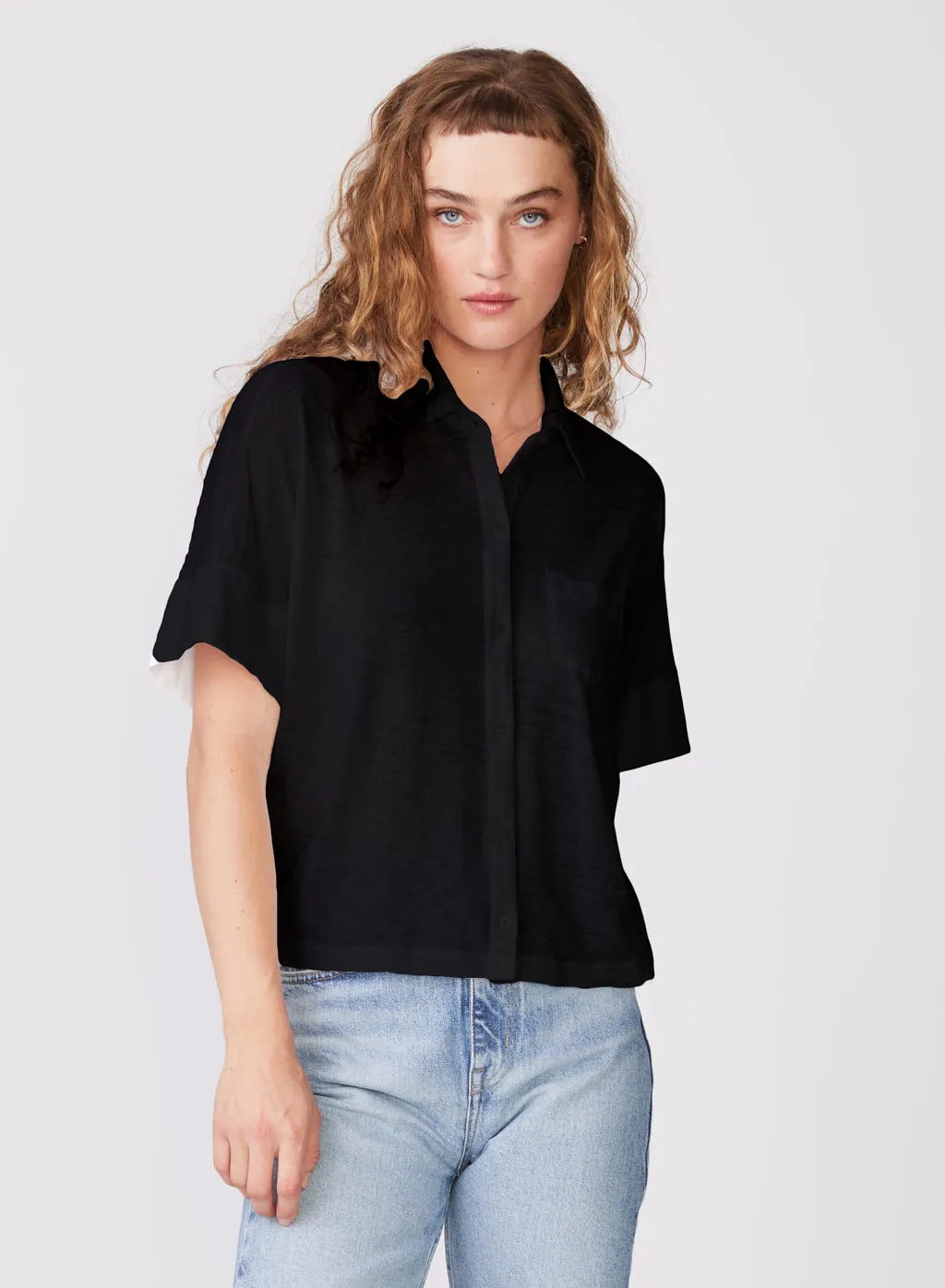 Supima Slub Short Sleeve Pocket Shirt in Black