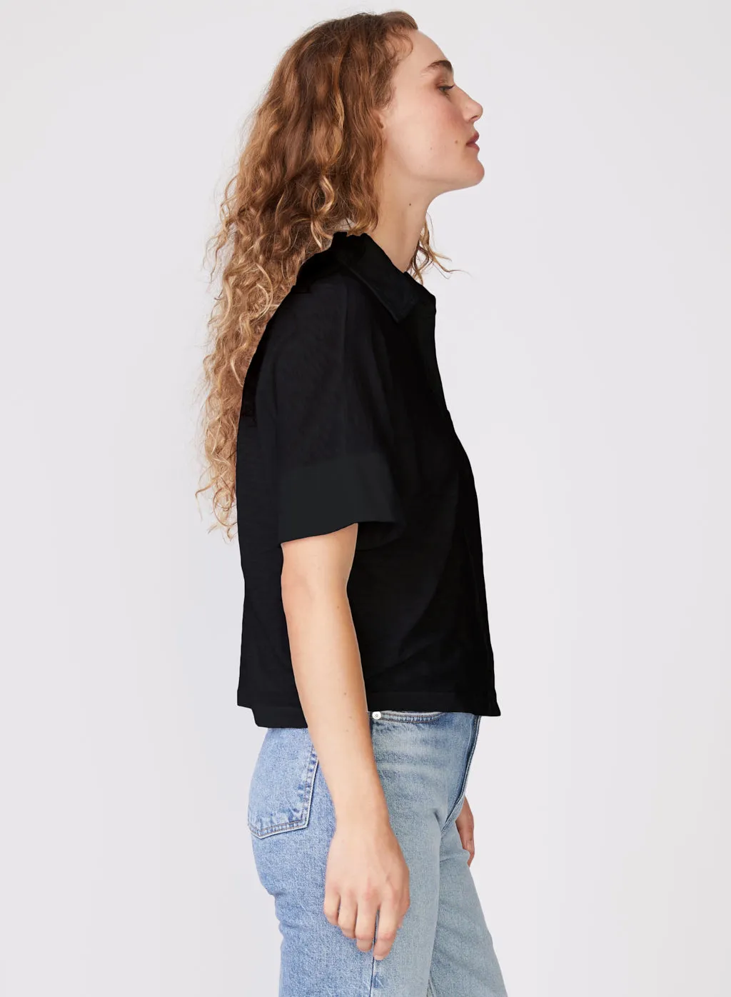 Supima Slub Short Sleeve Pocket Shirt in Black