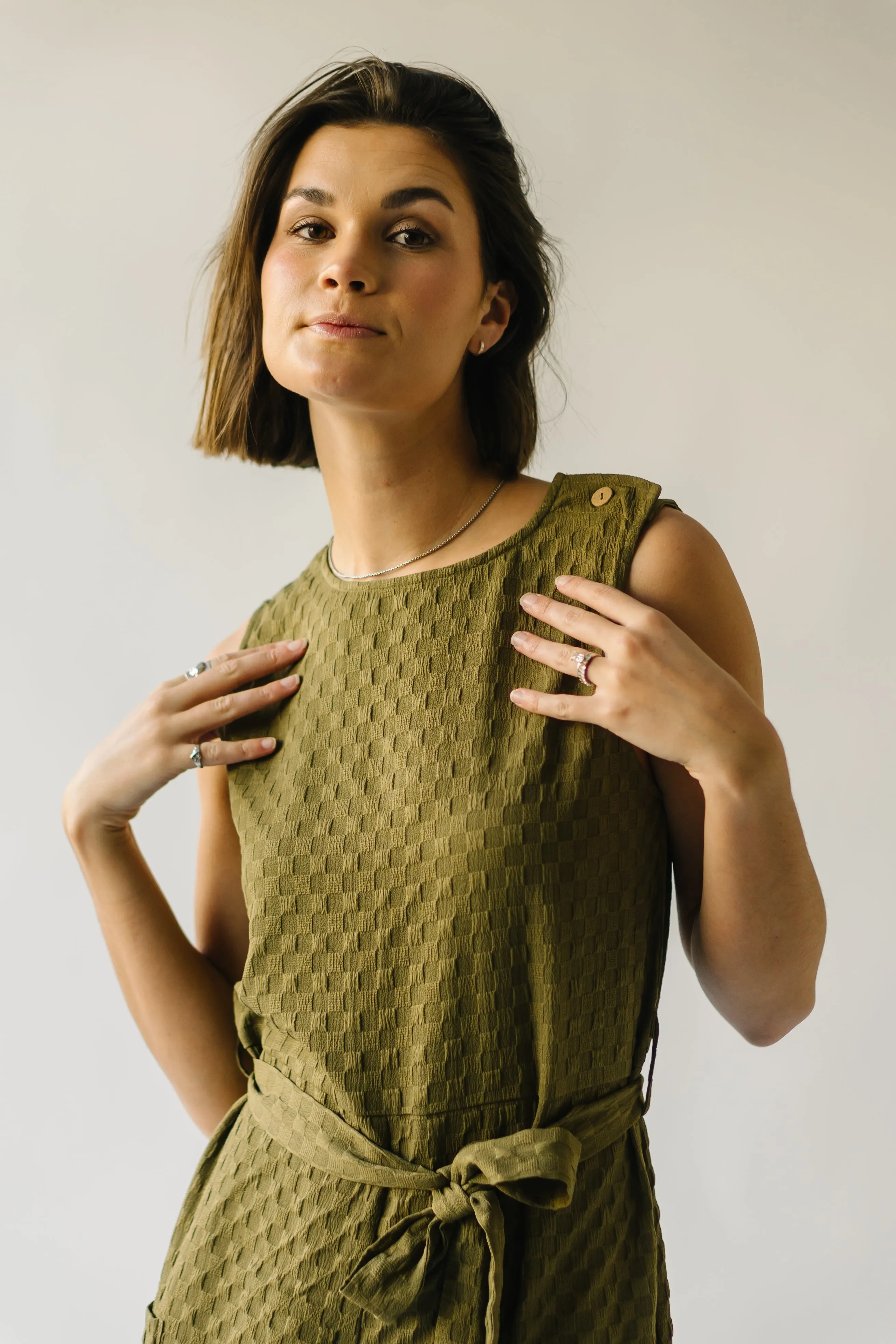 The Belgrade Shoulder Button Jumpsuit in Olive