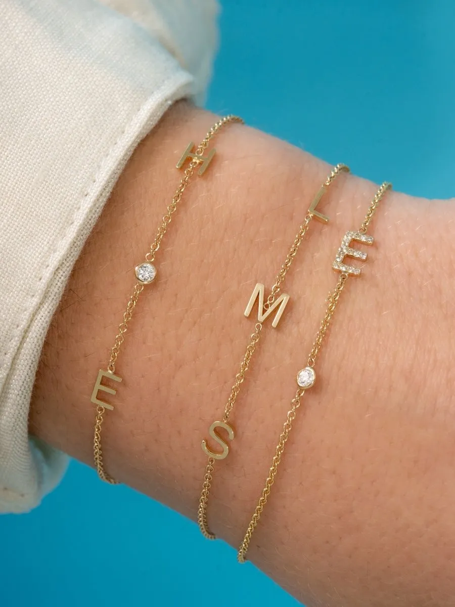 The Diamond Initial Bracelet 14K  - 4 Letters