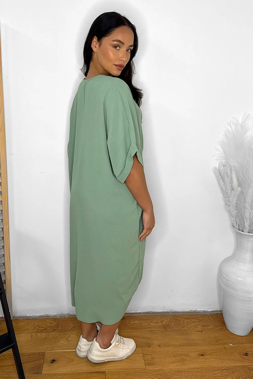 Twist Front Plunge Neckline Relaxed Fit Dress