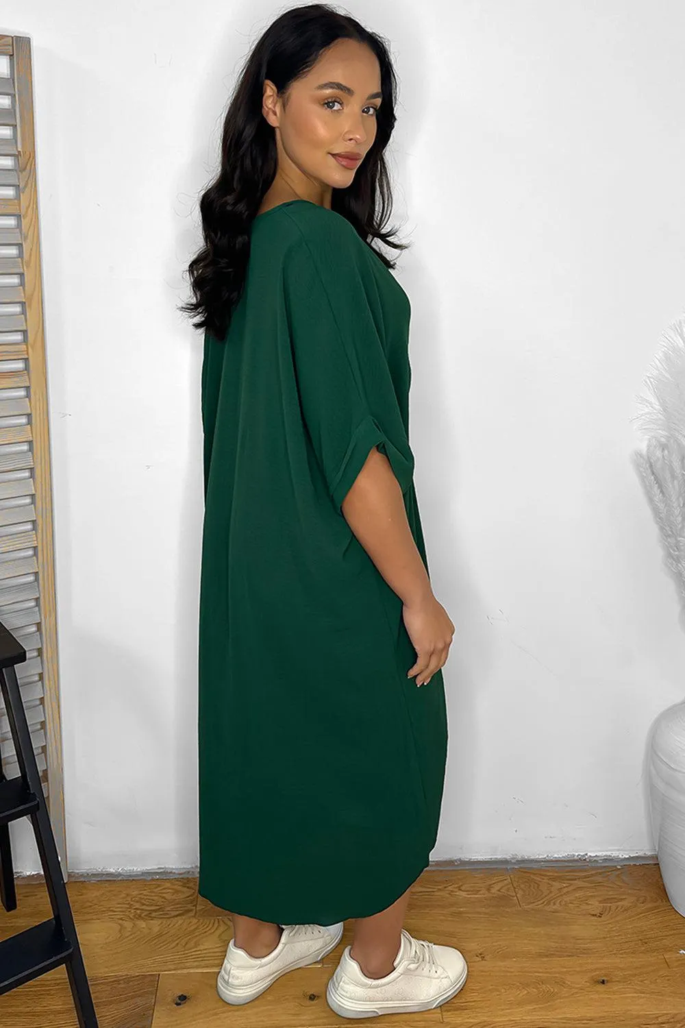 Twist Front Plunge Neckline Relaxed Fit Dress