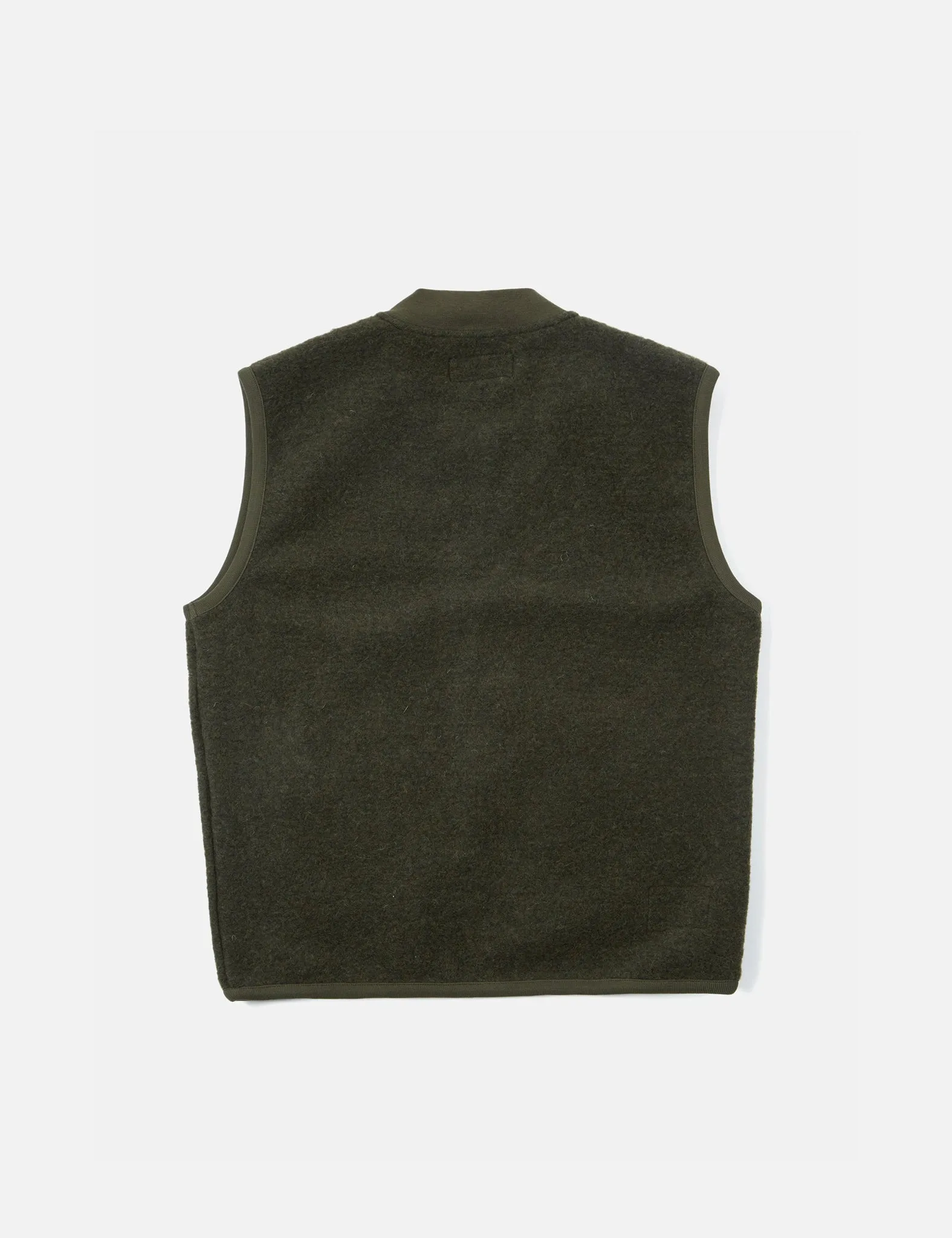 Universal Works Zip Waistcoat (Wool Fleece) - Olive Green