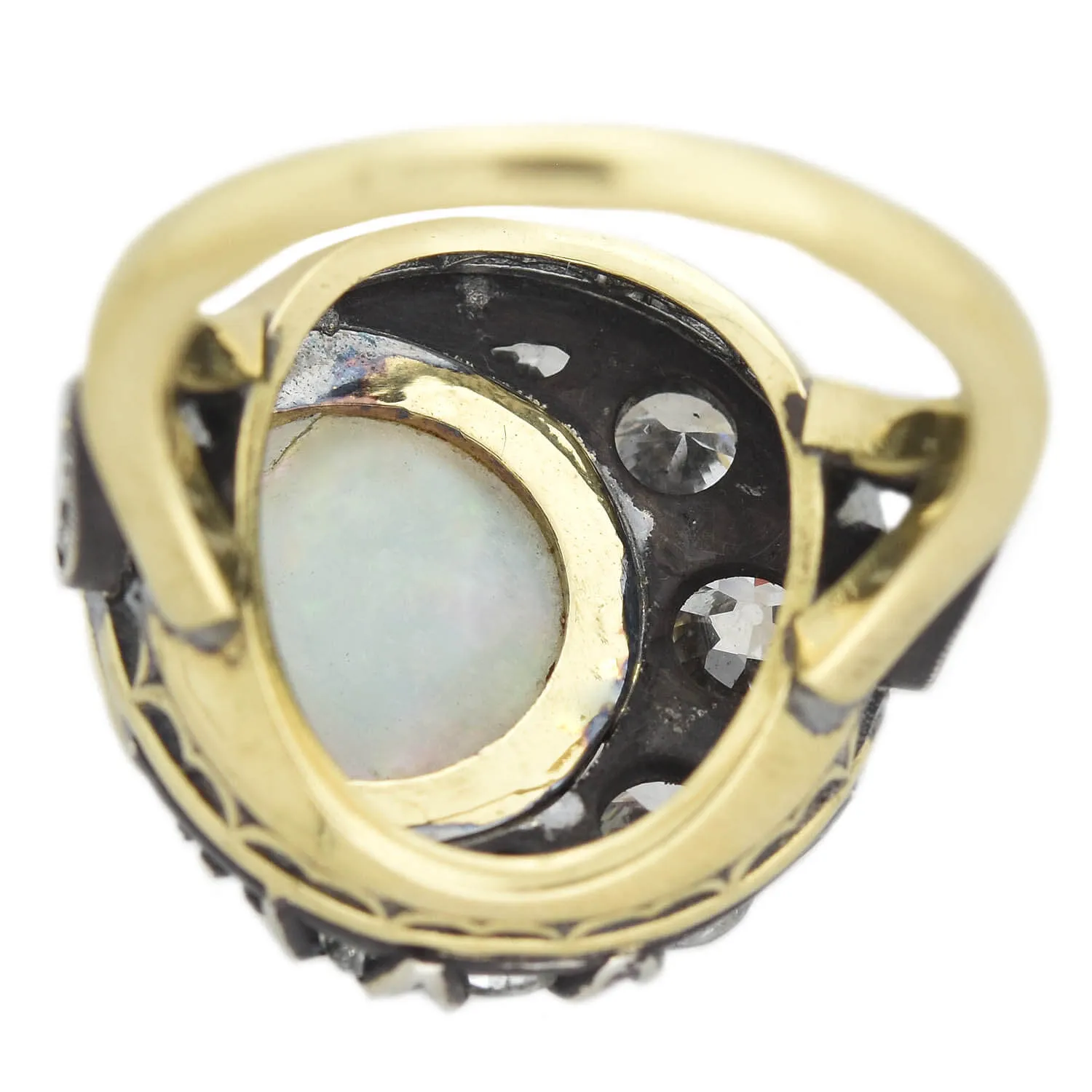 Victorian Custom 18kt/Sterling Diamond   Saphiret Glass Man in the Moon Ring