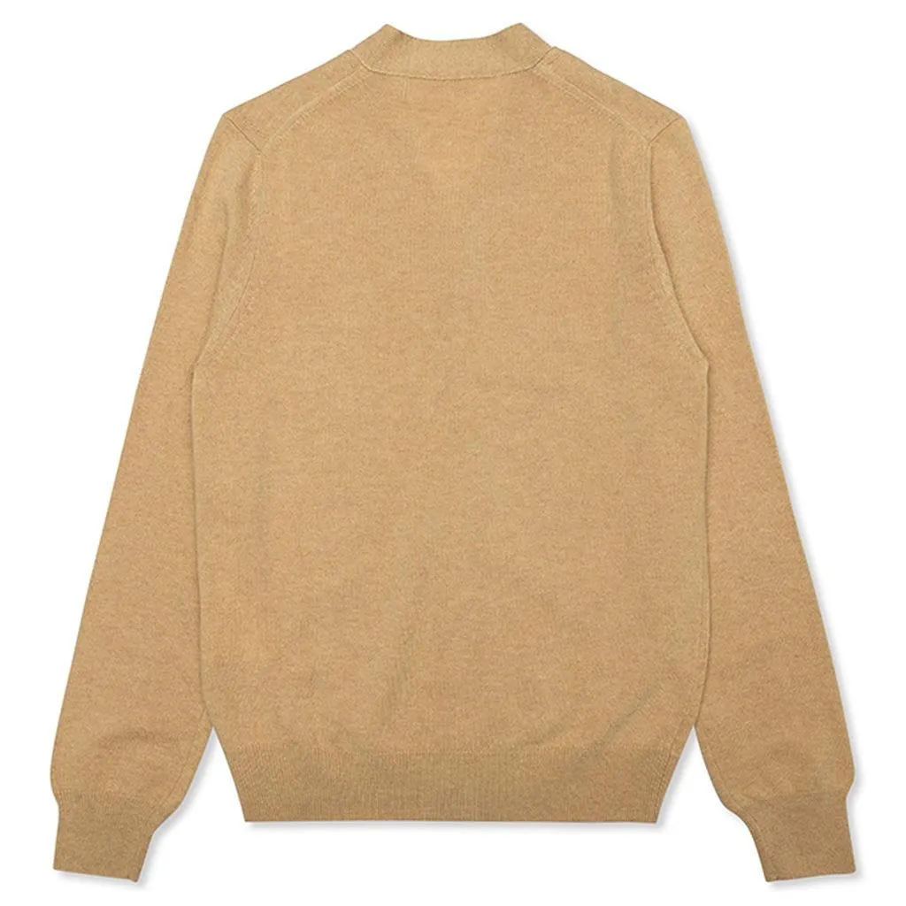 Woven V-Neck Cardigan - Camel