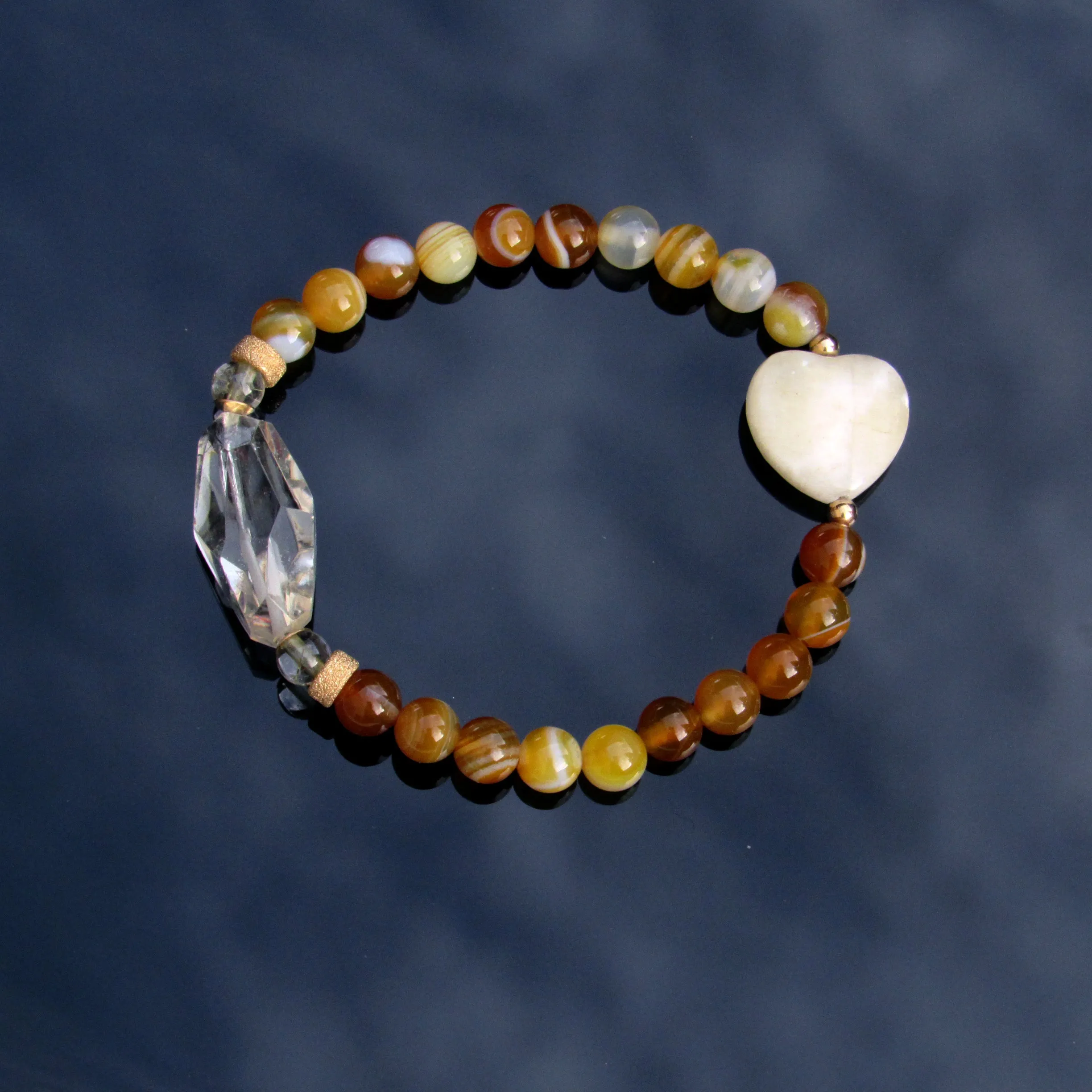 Yellow agates, Lemmon Quartz, yellow Topaz gemstone Heart Bracelet