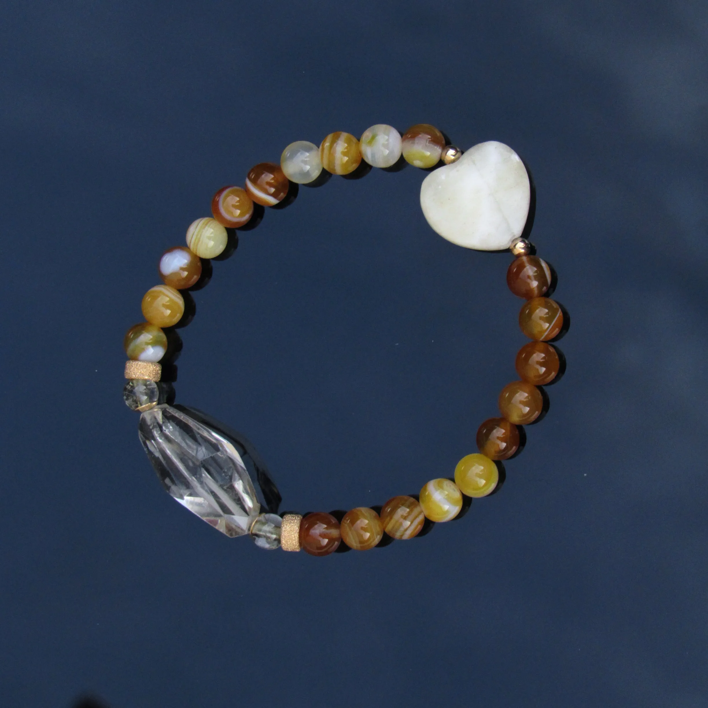 Yellow agates, Lemmon Quartz, yellow Topaz gemstone Heart Bracelet