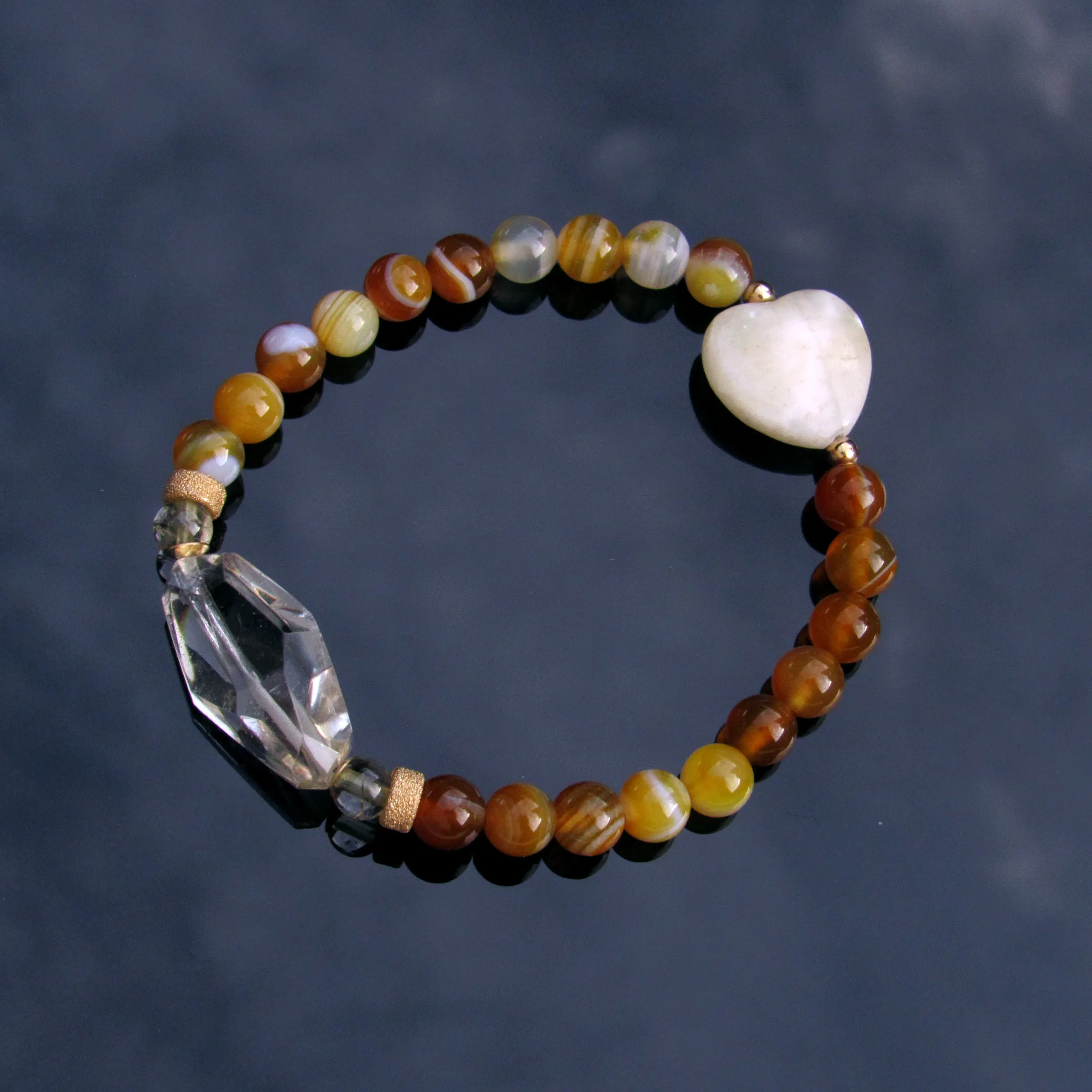 Yellow agates, Lemmon Quartz, yellow Topaz gemstone Heart Bracelet